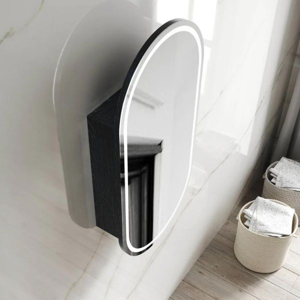 Otti Noosa 900 Oval Shape Led Shaving Cabinet Black Oak LED-SOV9045B