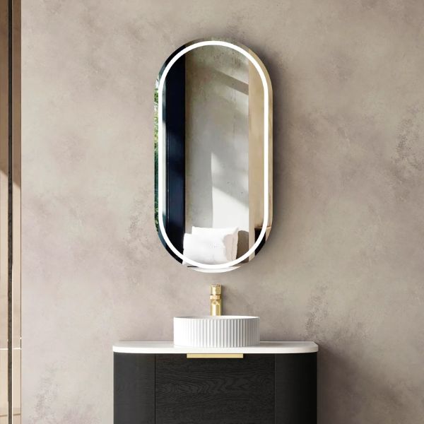 Otti Noosa 900 Oval Shape LED Shaving Cabinet Black Oak