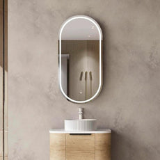 Otti Noosa 900 Oval Shape Led Mirror Shaving Cabinet Natural Oak LED-SOV9045N