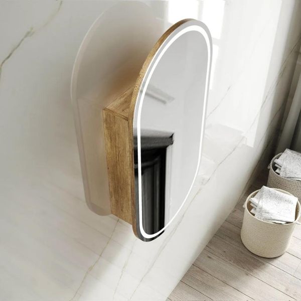 Otti Noosa 900 Oval Shape Led Shaving Cabinet Natural Oak