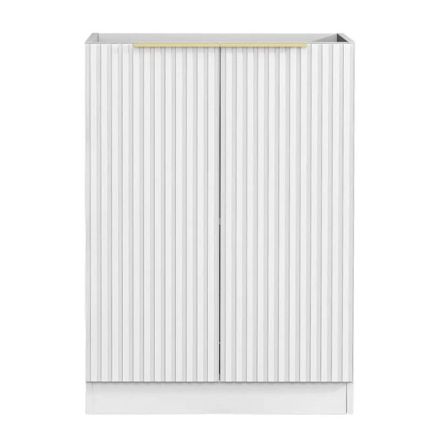 Otti Noosa Fluted White 650mm Mini Laundry Cabinet Set Include Natural Carrara Marble Stone Top - The Blue Space