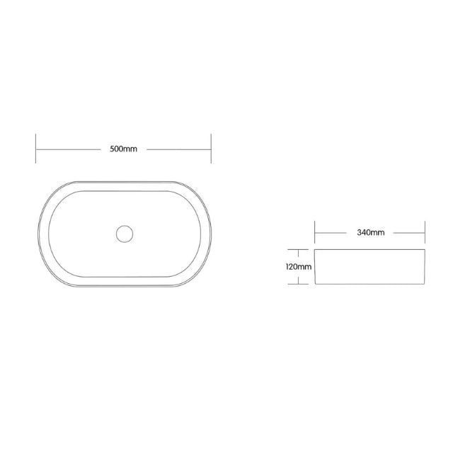 Technical Drawing Otti Quay 500mm Oval Above Counter Basin - Matte Grey OT5035MG - The Blue Space