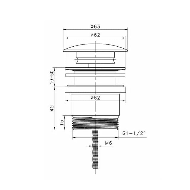 Technical Drawing Otti Universal Mushroom 32mm Pop Up Waste - Chrome M43CH - The Blue Space