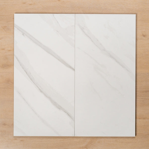Perisher White Marble Matt Rectified Porcelain Tile 300x600mm - The Blue Space