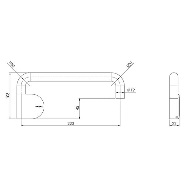 Phoenix Designer Swivel Bath Outlet 230mm Round Brushed Carbon - Technical Drawing