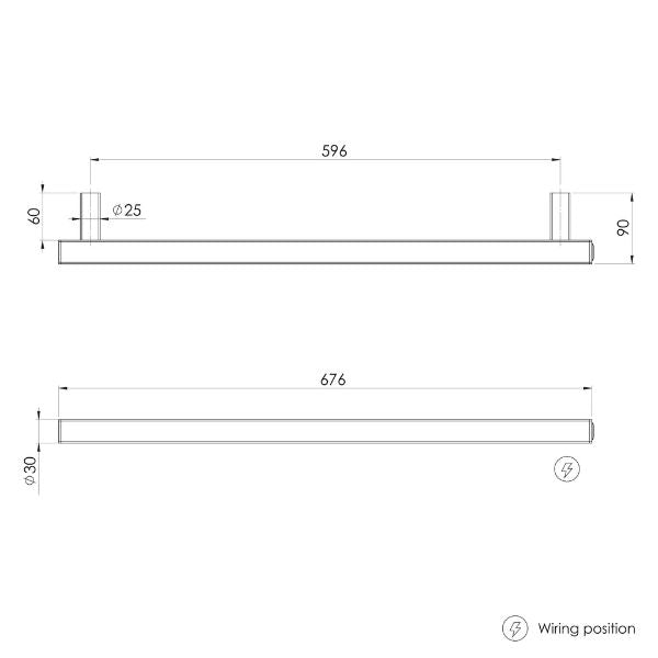 Phoenix Heated Towel Rail Square 600mm - Brushed Gold - 651-8760-12 - Technical Drawing