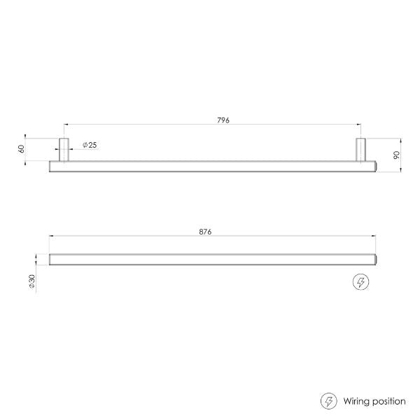 Phoenix Heated Towel Rail Square 800mm - Brushed Carbon - 651-8761-31 - Technical Drawing