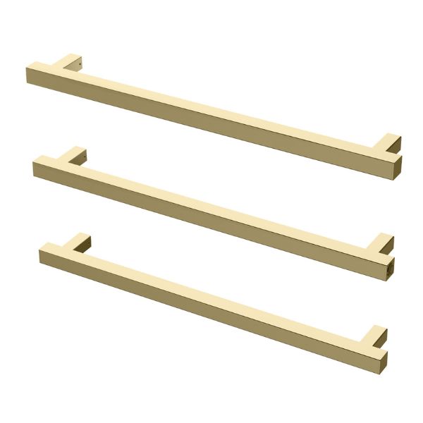 Phoenix Heated Triple Towel Rail Square 600mm - Brushed Gold