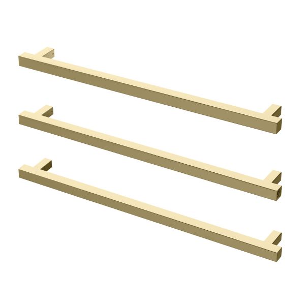Phoenix Heated Triple Towel Rail Square 800mm - Brushed Gold - Horizontal View