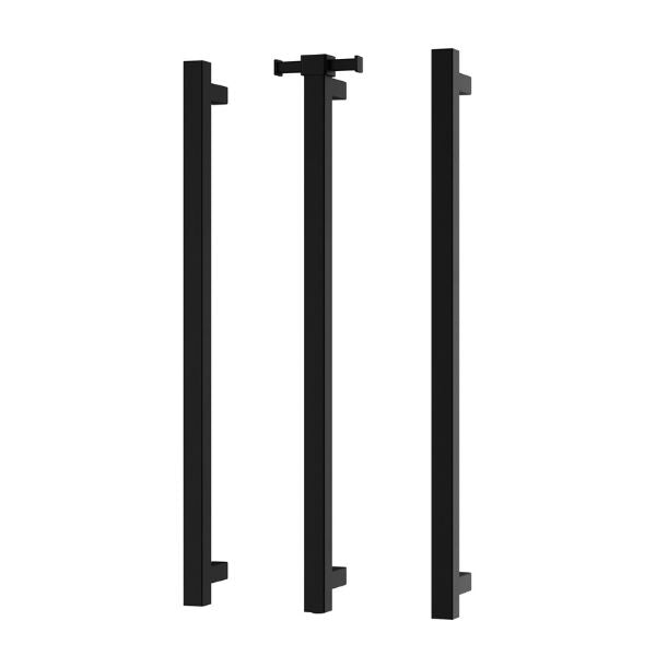 Phoenix Heated Triple Towel Rail Square 800mm - Matte Black with Vertical Rail Hook Square