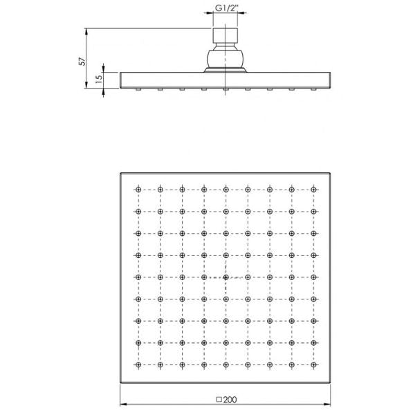 Phoenix Lexi Shower Rose Only 200mm Square - Brushed Carbon - Technical Drawing