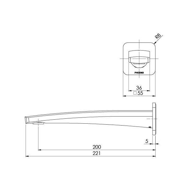 Phoenix Mekko Wall Basin Outlet 200mm - Brushed Carbon - Technical Drawing