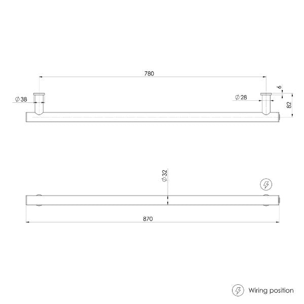 Phoenix Heated Towel Rail Round 800mm - 650-8761-10 - Matte Black - Technical Drawing