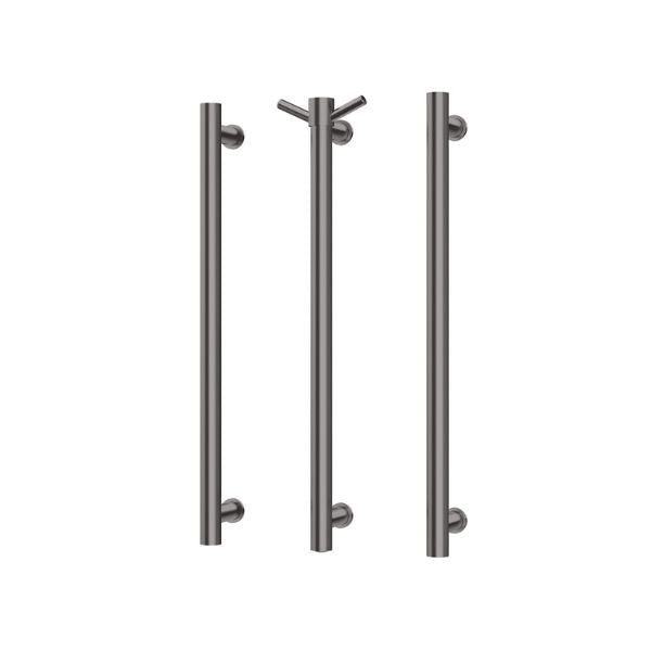 Phoenix Heated Triple Towel Rail Round 600mm - 650-8762-31 - Brushed Carbon with Vertical Rail Hook