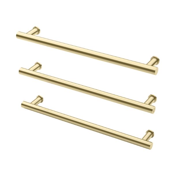 Phoenix Heated Triple Towel Rail Round 600mm - Brushed Gold - 650-8762-12 - Horizontal View