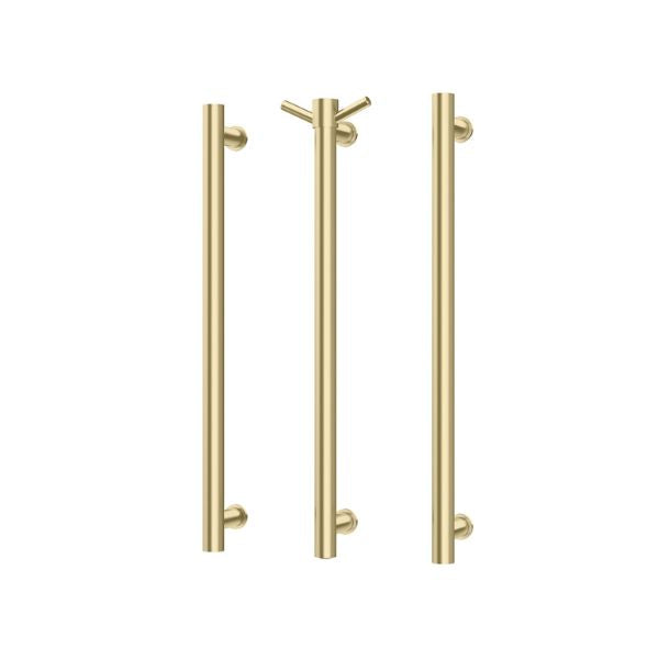 Phoenix Heated Triple Towel Rail Round 600mm - 650-8762-12 - Brushed Gold with Vertical Rail Hook