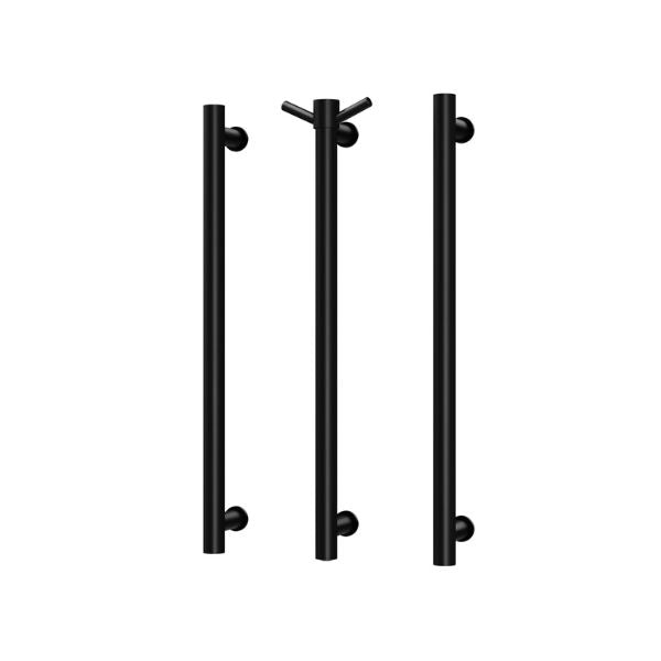 Phoenix Heated Triple Towel Rail Round 600mm - 650-8762-10 - Matte Black with Vertical Rail Hook