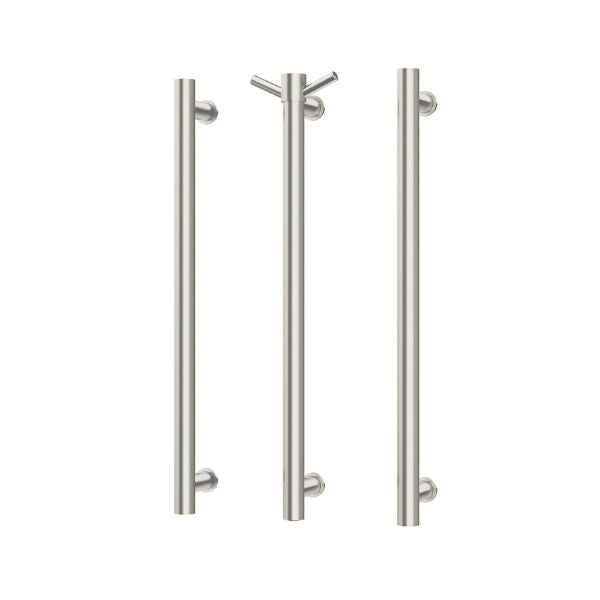 Phoenix Heated Triple Towel Rail Round 800mm - Brushed Nickel with Vertical Rail Hook
