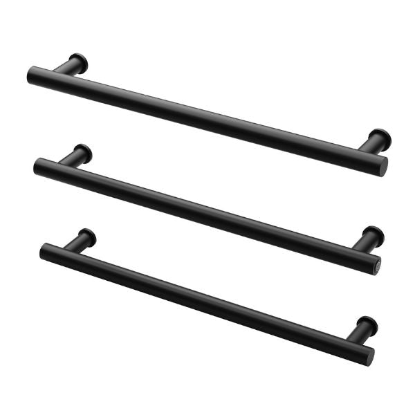 Phoenix Heated Triple Towel Rail Round 800mm - Matte Black Horizontal View