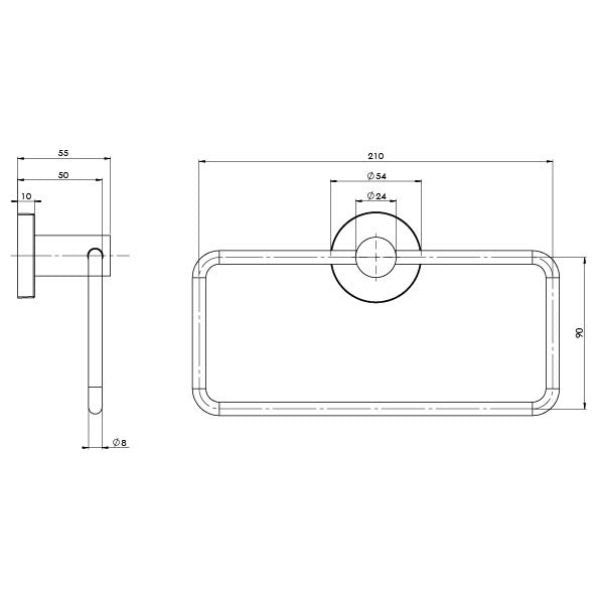 Technical Drawing Phoenix Radii Hand Towel Holder Round Plate - Brushed Carbon - RA893-31