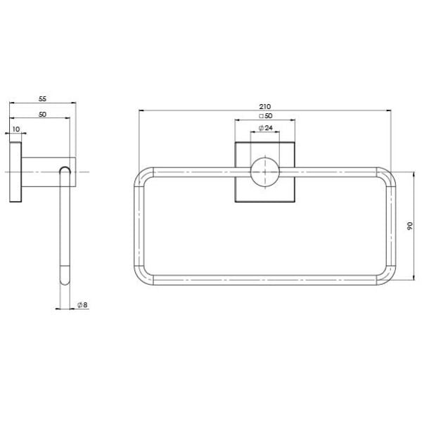 Technical Drawing Phoenix Radii Hand Towel Holder Square Plate - RS893-31 - Brushed Carbon