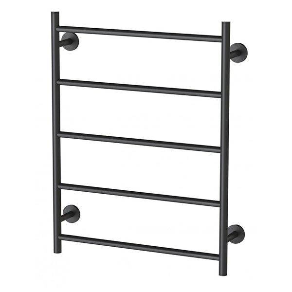 Phoenix Radii Heated Towel Ladder 550mm Round Plate - Matte Black - The Blue Space