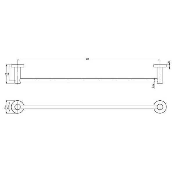 Phoenix Radii Round Plate Single Towel Rail 600mm - Brushed Carbon - RA804-31 - Technical Drawing