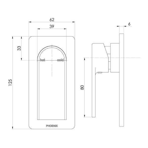 Phoenix Teel SwitchMix Shower / Wall Mixer Fit-Off Kit - Brushed Carbon - Technical Drawing