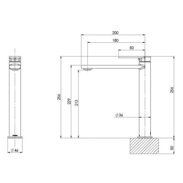 Phoenix Teel Vessel Mixer - Brushed Carbon - Technical Drawing