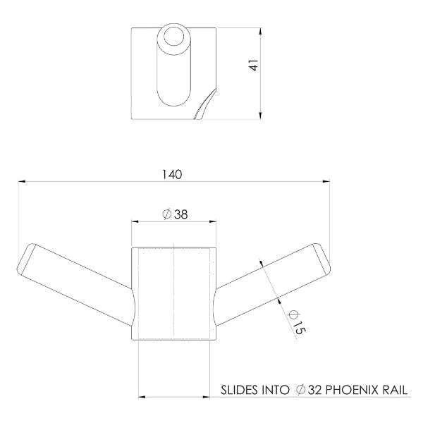 Phoenix Vertical Rail Hook Round - Brushed Nickel - 650-8780-40 = Technical Drawing