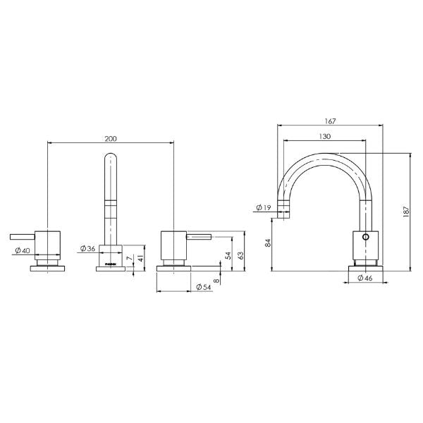 Technical Drawing - Phoenix Vivid Pin Lever Basin Set Swivel Gooseneck Outlet