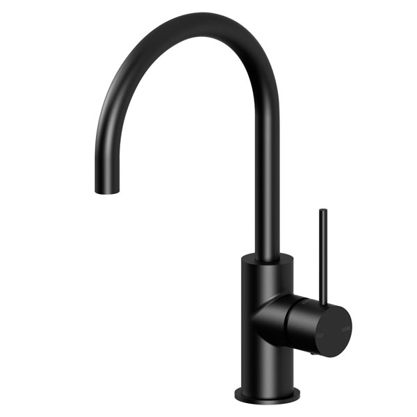 Phoenix Vivid Slimline Side Lever Sink Mixer Tap 160mm Gooseneck Matte Black - The Blue Space