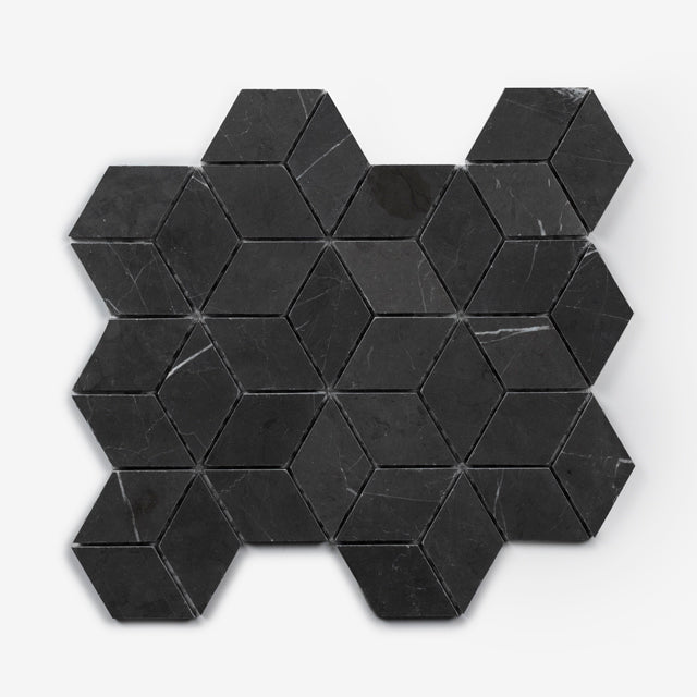 Pietra Grey Gabriele Diamond Cube Honed Marble Mosaic Tile 282x244x8mm - The Blue Space