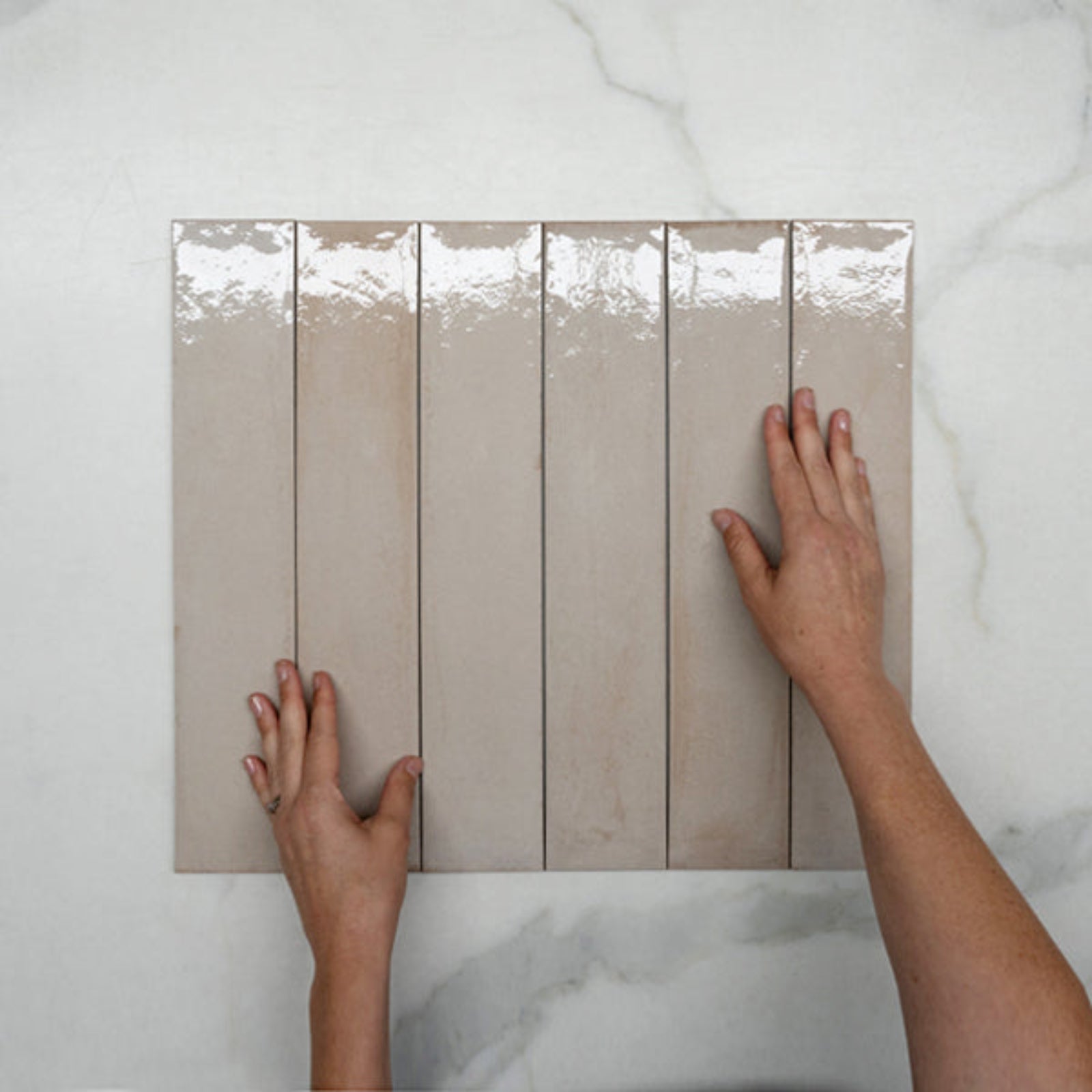 Faces WIth Hand Rosa Theo Subway Tile 75 x 400mm Italian Porcelain - The Blue Space