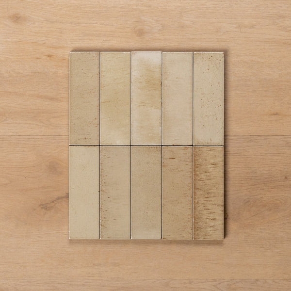 Sicily Beige Gloss Cushioned Edge Porcelain Tile 50x150mm Straight Pattern - The Blue Space