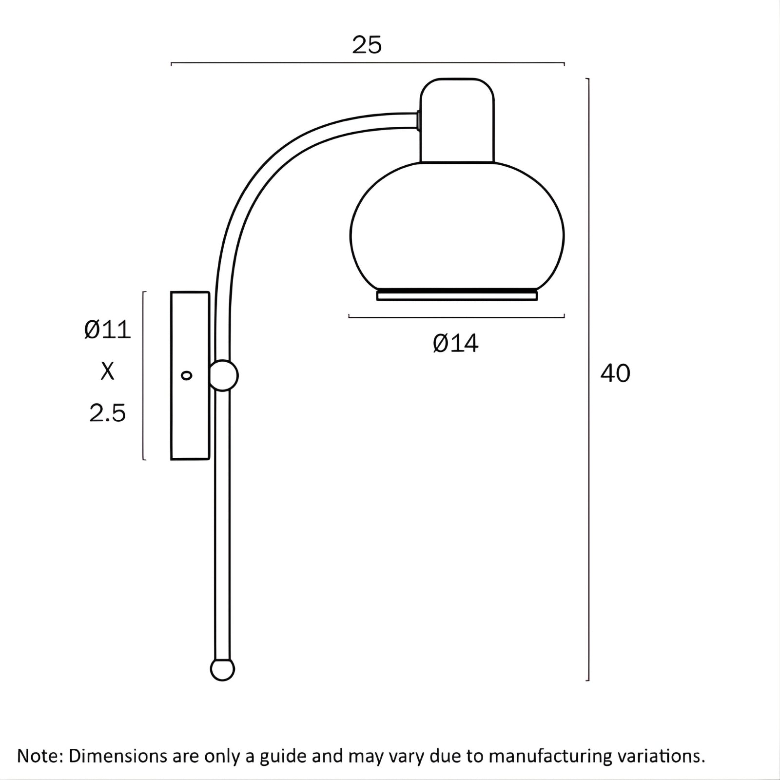 Technical Drawing Telbix Marbell Wall Light E27 Brass MARBELLWB-ABAM - The Blue Space