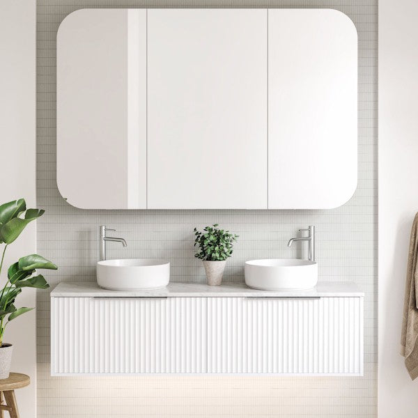 Timberline Elwood Apollo Bathroom Vanity Satin White with Carrara Silk Surface Top - The Blue Space