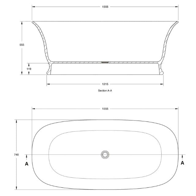 Turner Hastings Cambridge 156 TitanCast Bath with Overflow - Satin Silk