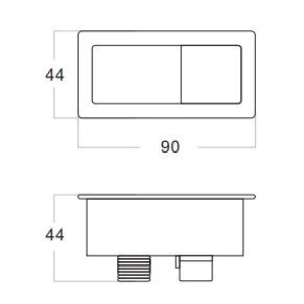 Turner Hastings Rectangle Brushed Gunmetal Flush Button Line Drawing
