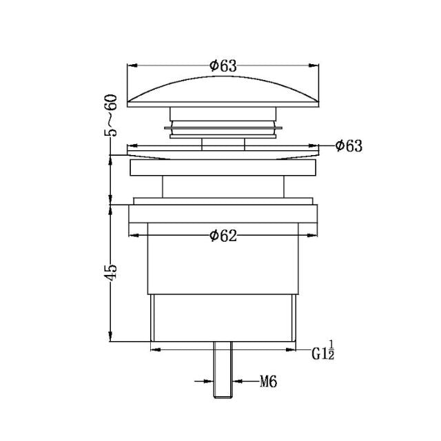 Technical Drawing Nero Universal Pop Up Waste Aged Brass NRA706AB - The Blue Space