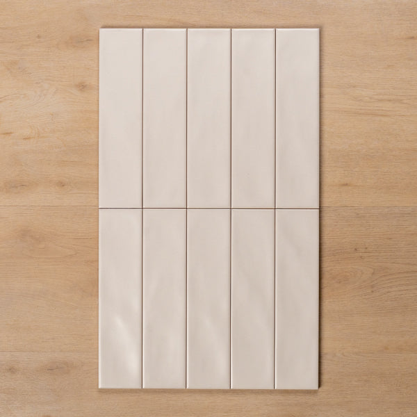 Whitehaven Cream Beige Wavy Satin Ceramic Subway Tile Straight Pattern - The Blue Space