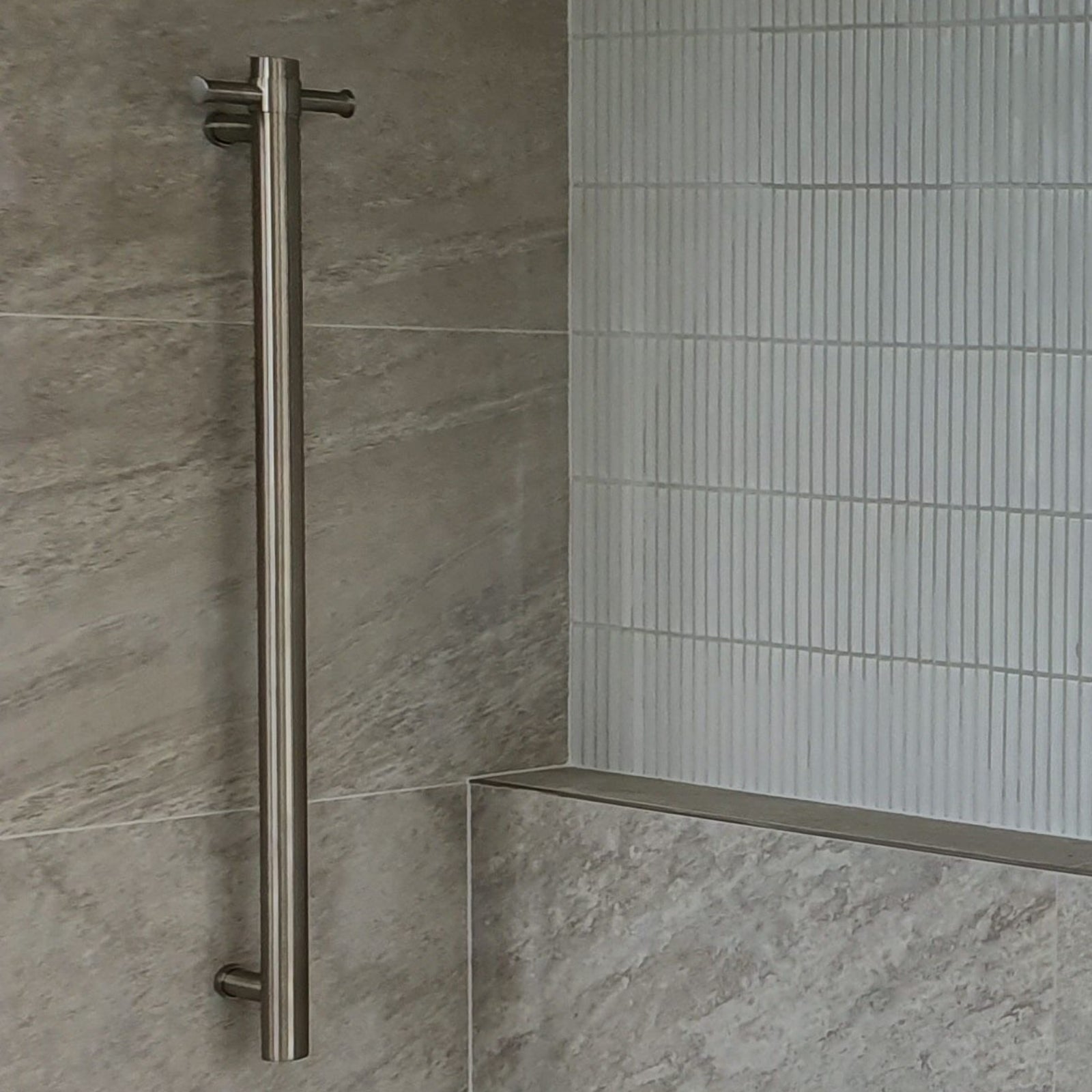 Main Thermogroup 12V Round Vertical Single Bar Heated Towel Rail Brushed Nickel VS900HBN - The Blue Space