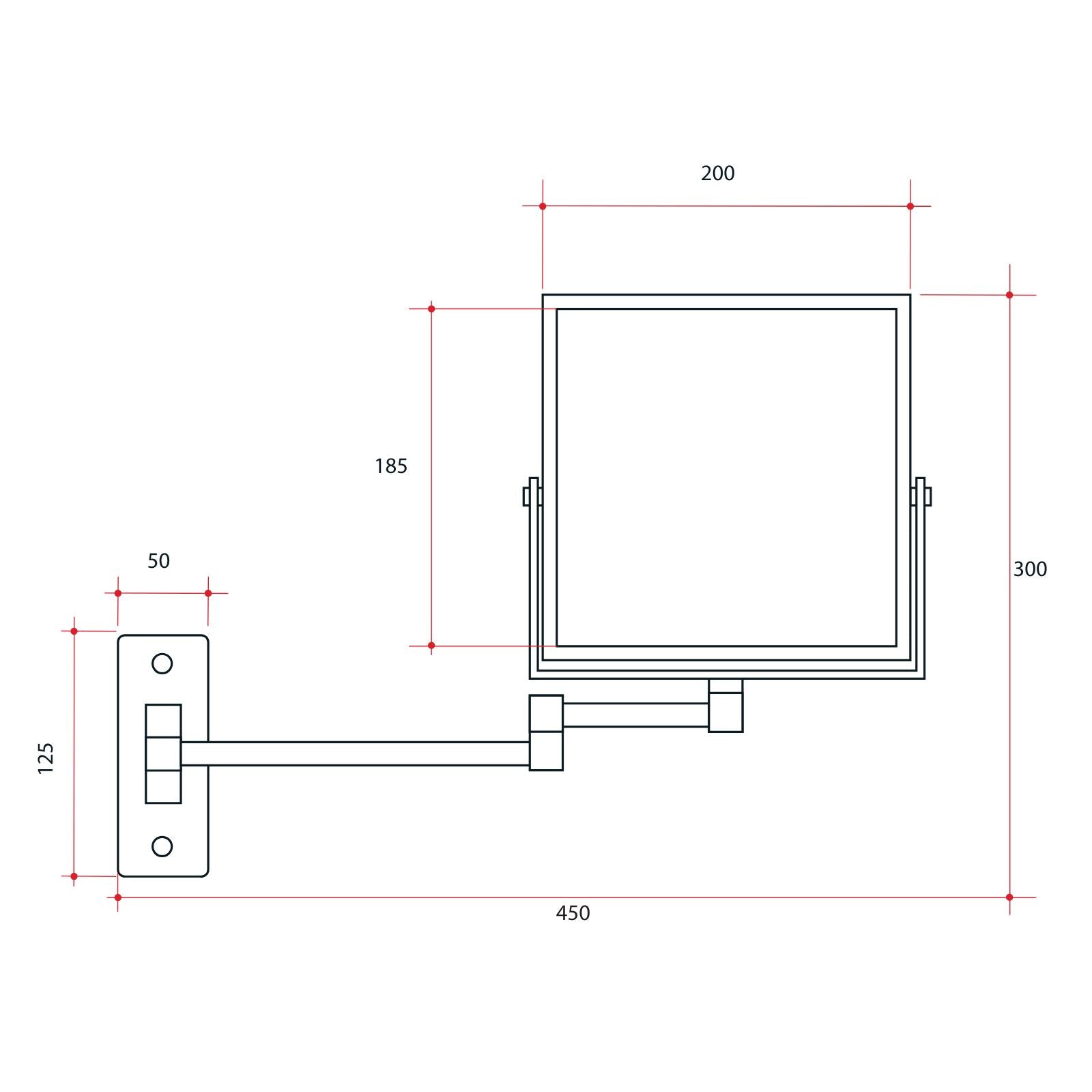 Technical Drawing Thermogroup Ablaze 1 & 5x Magnification Wall Mounted Shaving Mirror - Chrome, 200 x 200mm S15SM - The Blue Space