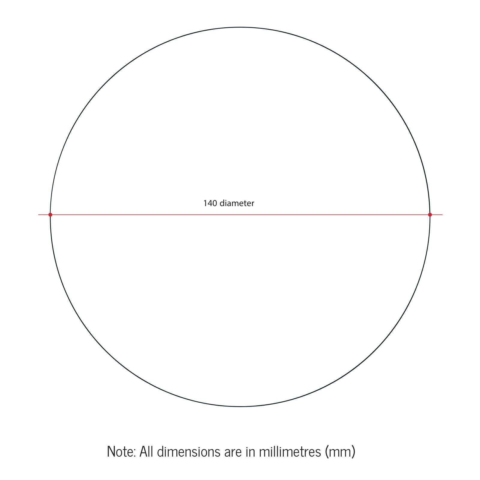 Technical Drawing Thermogroup Ablaze 3x 140mm Round Magnifying Mirror with magnet and 140x400mm metal strip RM1403M - The Blue Space