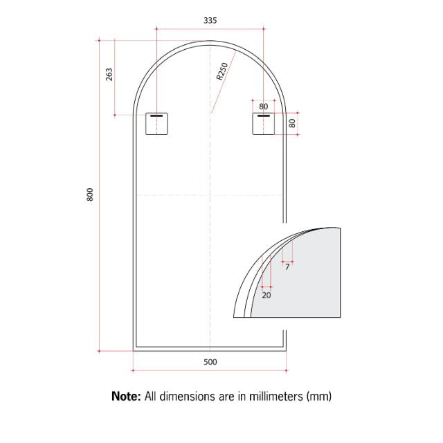 Technical Drawing Thermogroup Arch Gold Framed Mirror JC5080G - The Blue Space
