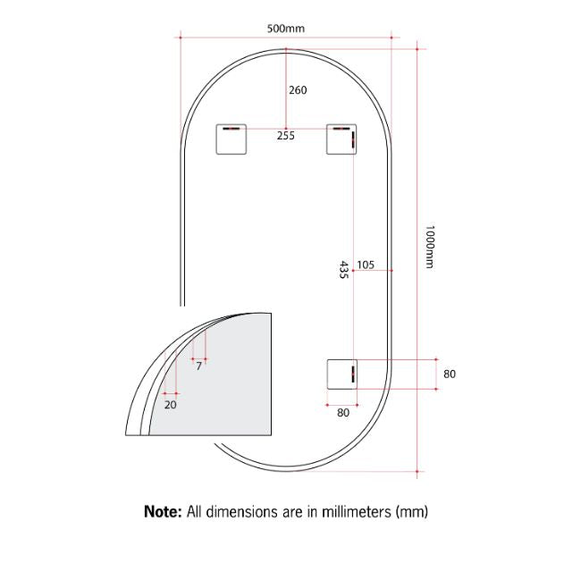 Technical Drawing Thermogroup Pill Gold Framed Mirror HP5010G - The Blue Space