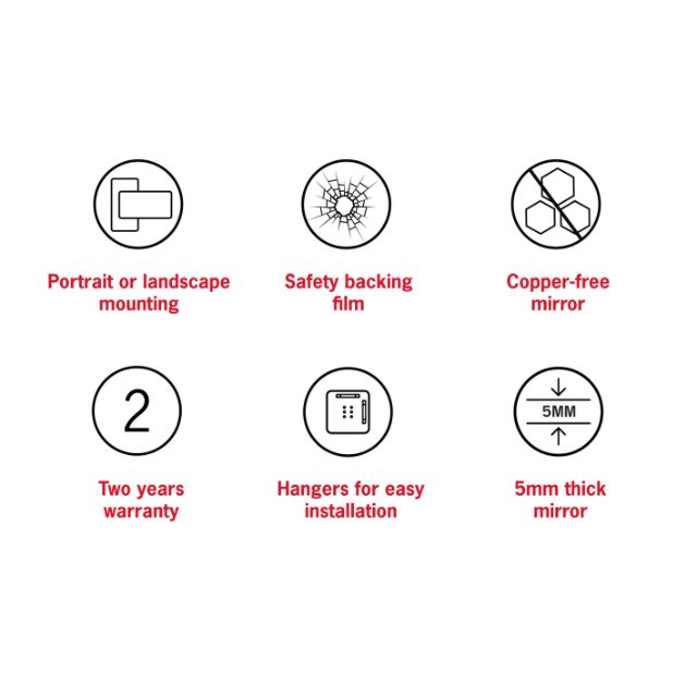 Features Thermogroup Pill Shape Polished Edge Mirror with Hangers 600x1200mm DP6012HN - The Blue Space