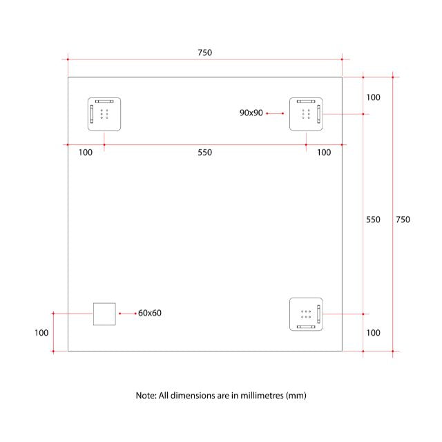 Technical Drawing Thermogroup Rectangle 25mm Bevel Edge Mirror MS7575HN - The Blue Space