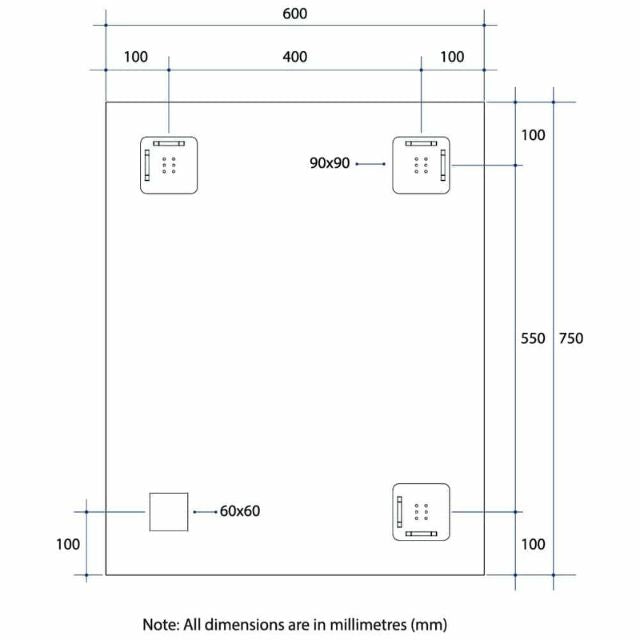 Technical Drawing Thermogroup Rectangle Polished Edge Mirror 600x750mm JS6075HN - The Blue Space
