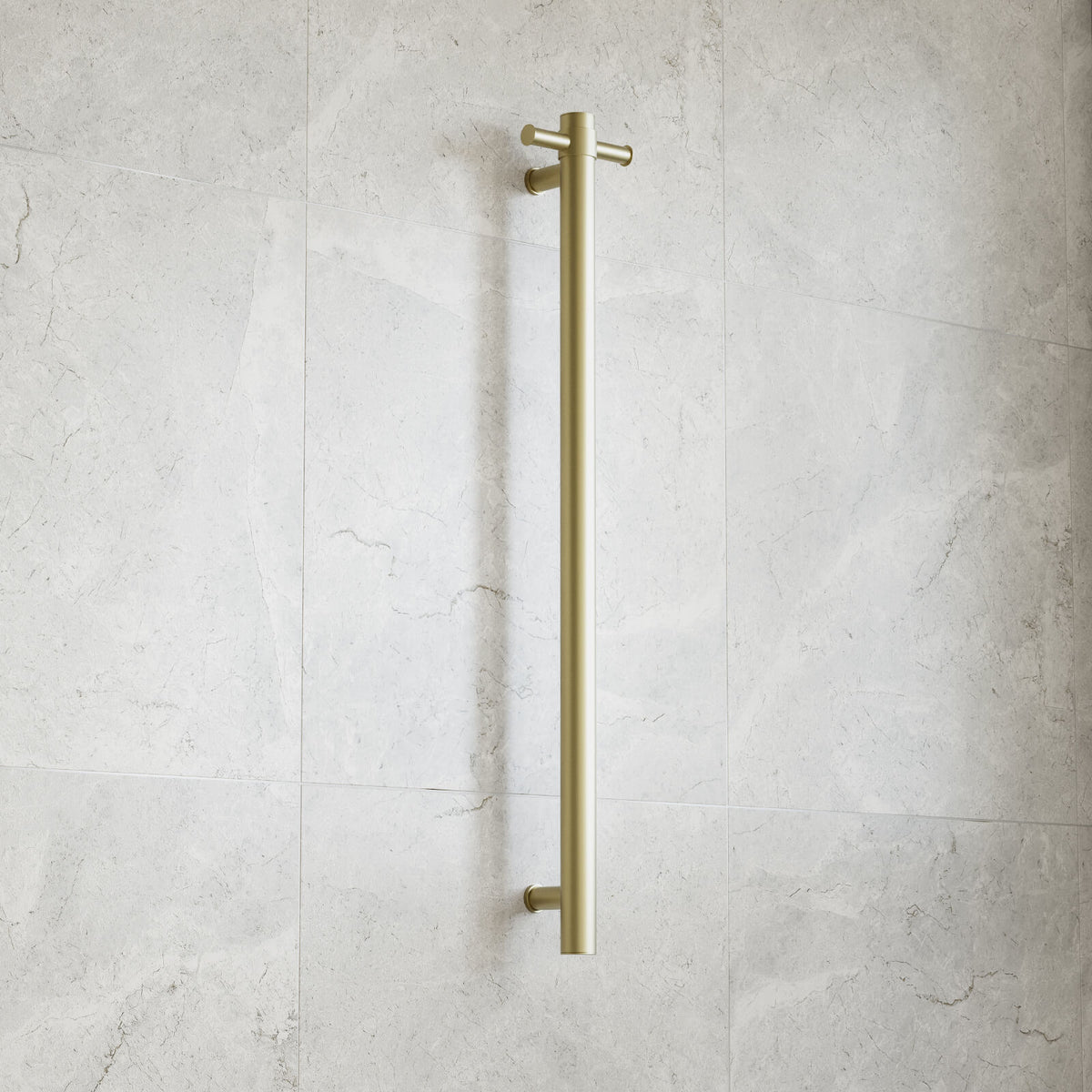 Thermogroup 12V Straight Round Vertical Single Bar Narrow/Small Heated Towel Rail Brushed Brass
